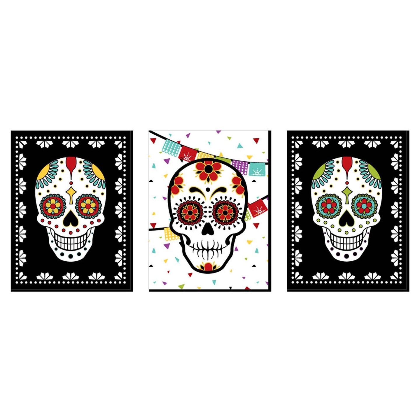 Big Dot of Happiness Day of the Dead - Sugar Skull Wall Art, Kids Room Decor, and Themed Room Home Decorations - 7.5 x 10 inches - Set of 3 Prints