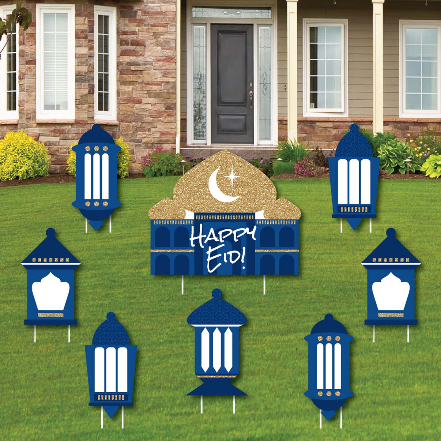 Big Dot of Happiness Eid Mubarak - Yard Sign and Outdoor Ramadan Lawn Decorations - Happy Eid Yard Signs - Set of 8