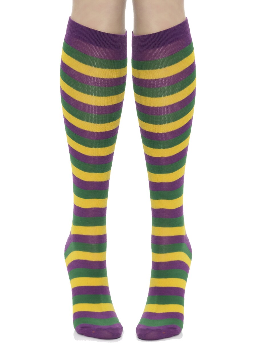 Adult&#x27;s Purple Yellow Green Striped Mardi Gras Socks