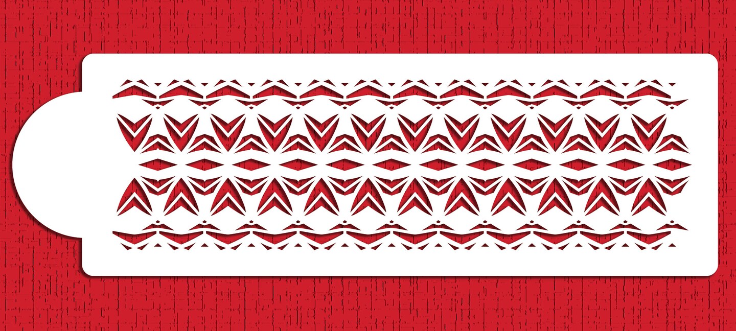 Aztec Cake Stencil Border | C907 by Designer Stencils | Cake Decorating Tools | Baking Stencils for Royal Icing, Airbrush, Dusting Powder | Reusable Plastic Food Grade Stencil for Cakes | Easy to Use & Clean Cake Stencil