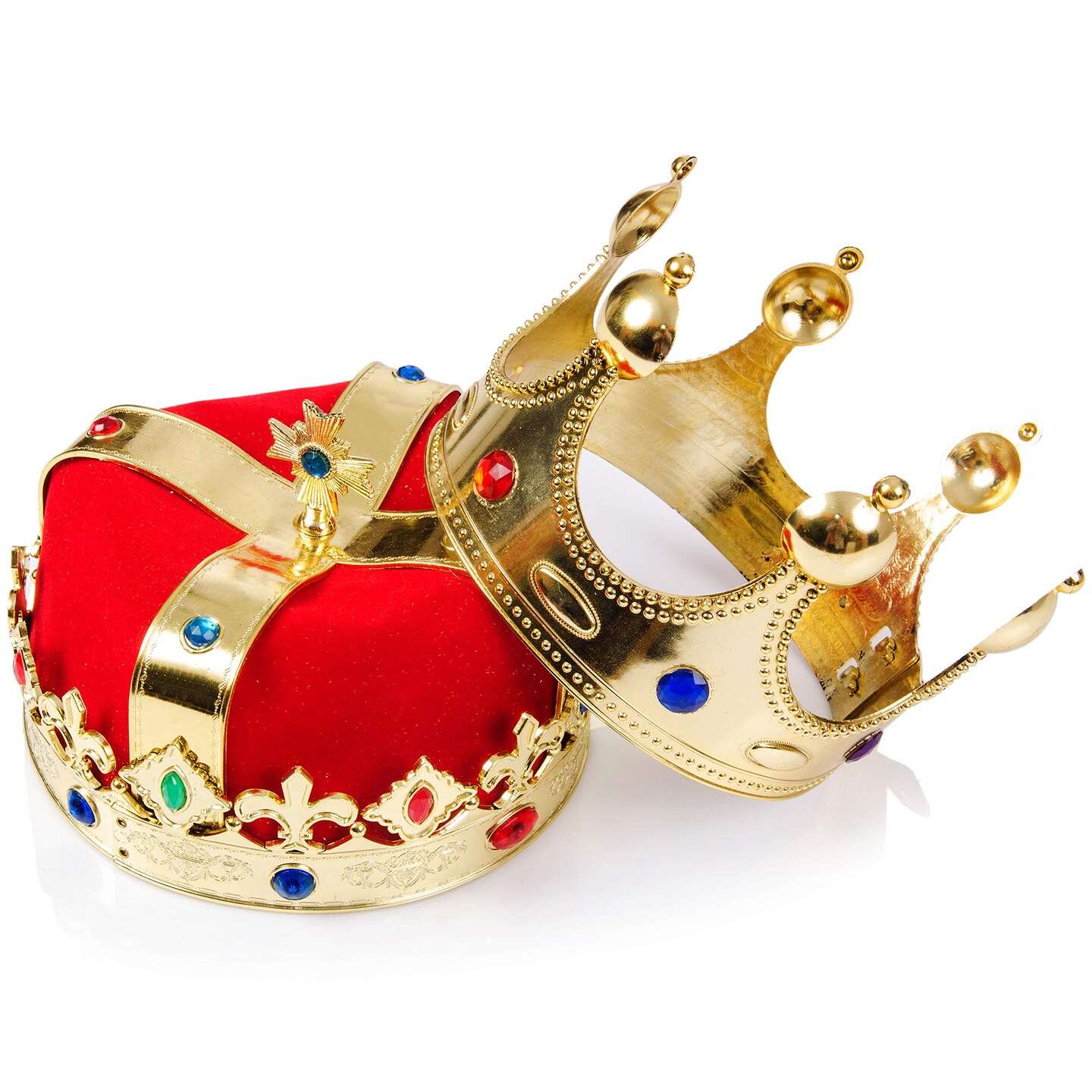 Regal Gold King Crown - Royal Red Felt Imperial Jeweled Mens and Womens Unisex Party Dress Up Accessory Crowns - 1 Piece
