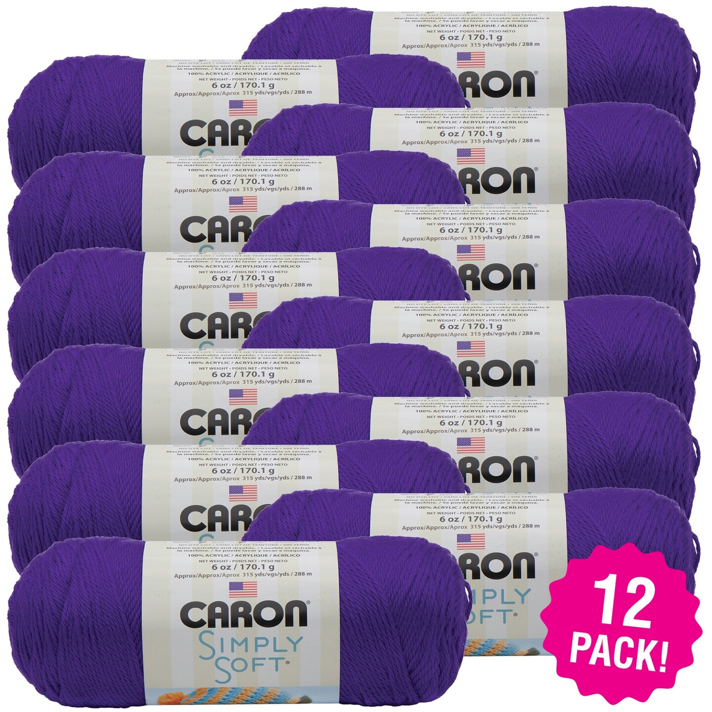Multipack of 12 - Caron Simply Soft Solids Yarn-Iris