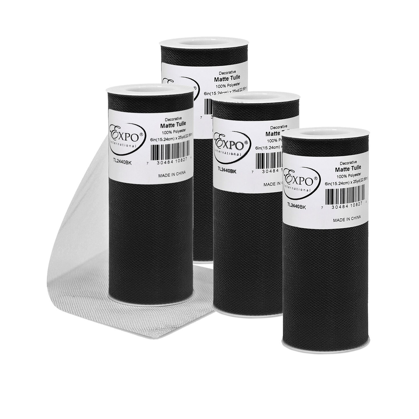 Pack of 4 Decorative Matte Tulle Spool of 6 Inch X 25 Yards