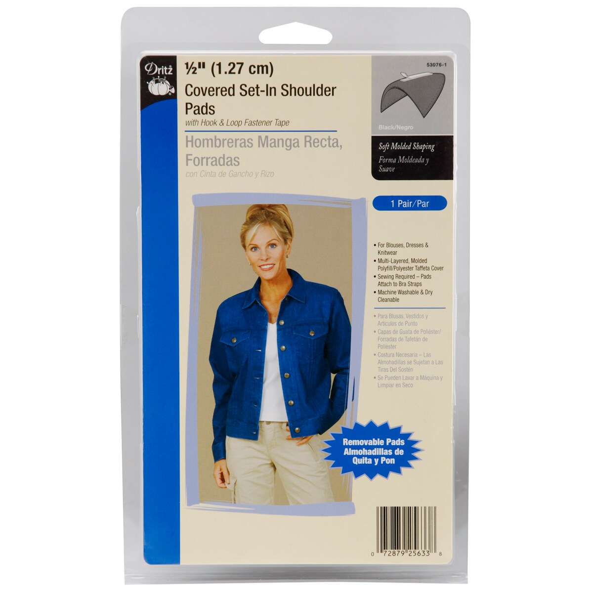 Dritz 1/2&#x22; Covered Set-In Shoulder Pads 2/Pkg-Black