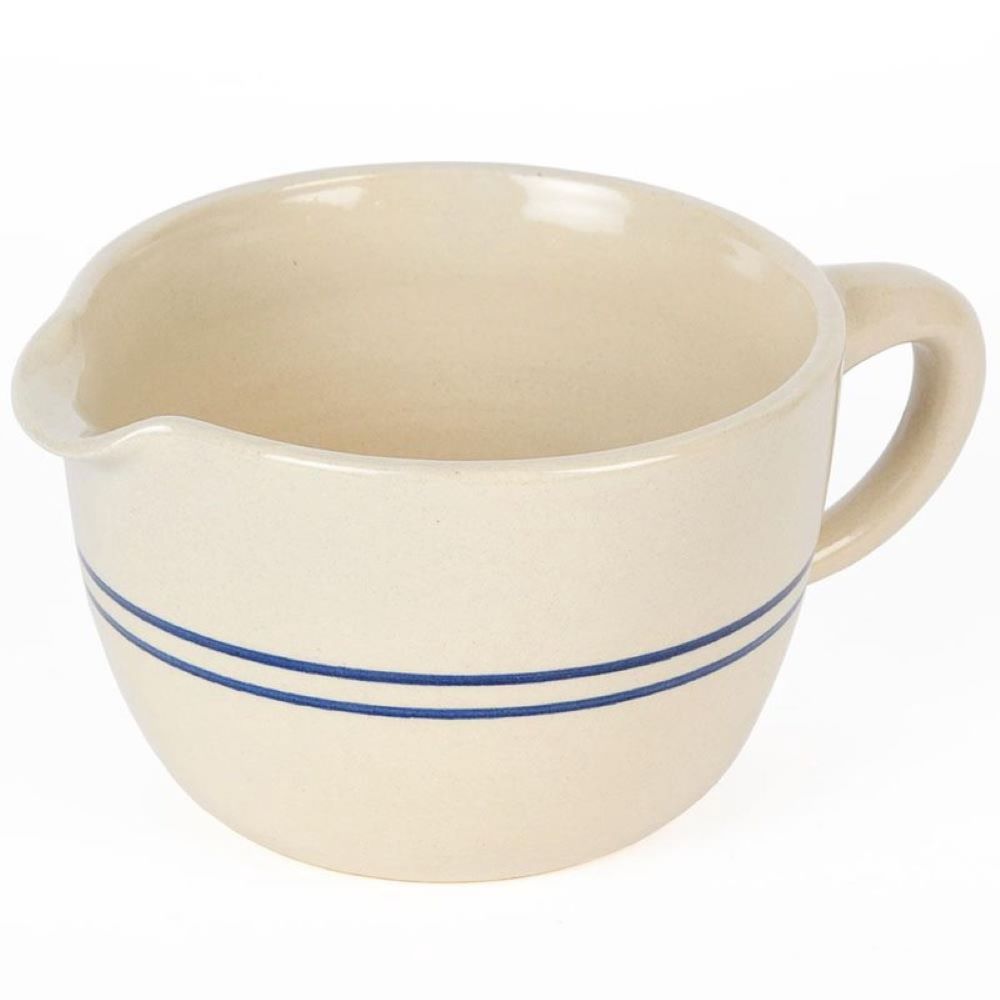 Martinez Pottery Heritage Blue Stripe Stoneware Batter Bowl, Handmade, 3 Cup