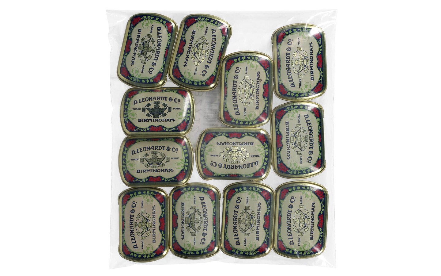 Manuscript Dip Pen Leonardt Victorian Nib Storage Tin, 12 pieces, for storing dip pen nibs and small calligraphy tools, each tin measures 2 1/4" x 1 5/8" x 1/2"