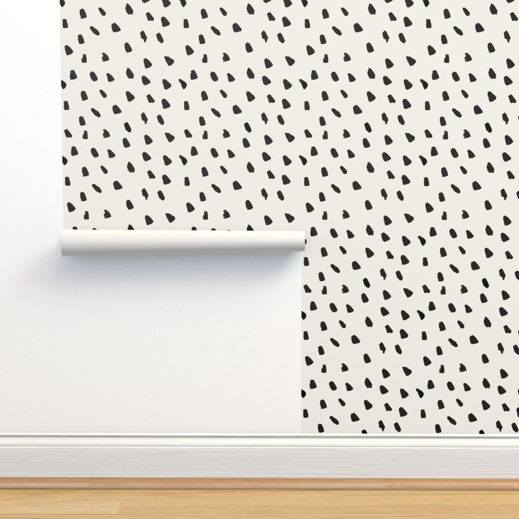 Black And Cream Neutral Dots Painterly Painted Animal Print Custom Removable Wallpaper by Spoonflower Peel & Stick Wallpaper 2FT Wide