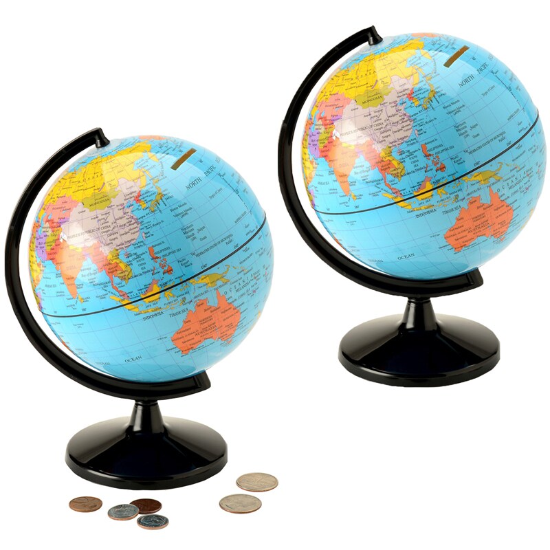 Globe 5.6&#x22; Coin Bank, Pack of 2