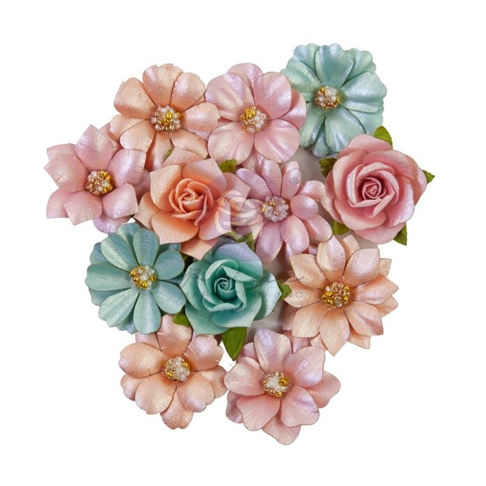 Prima Marketing Mulberry Paper Flowers-Sunshine Bliss/Peach Tea