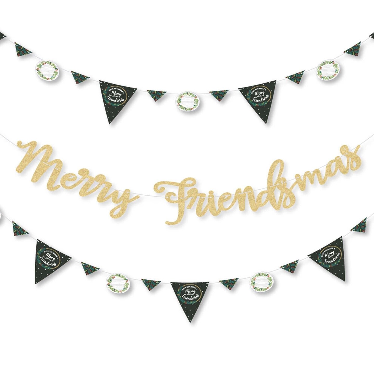 Big Dot of Happiness Rustic Merry Friendsmas - Christmas Party Letter Banner Decor - 36 Cutouts &#x26; No-Mess Real Gold Glitter Merry Friendsmas Letters