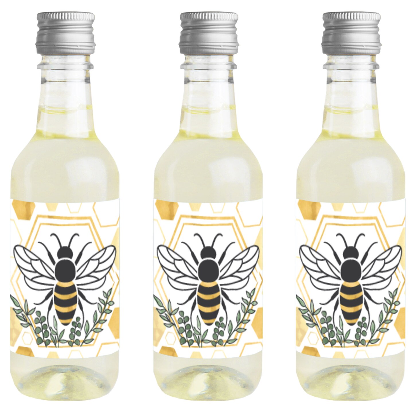 Big Dot of Happiness Little Bumblebee Mini Wine &#x26; Champagne Bottle Label Stickers Bee Baby Shower or Birthday Party Favor Gift 16 Ct