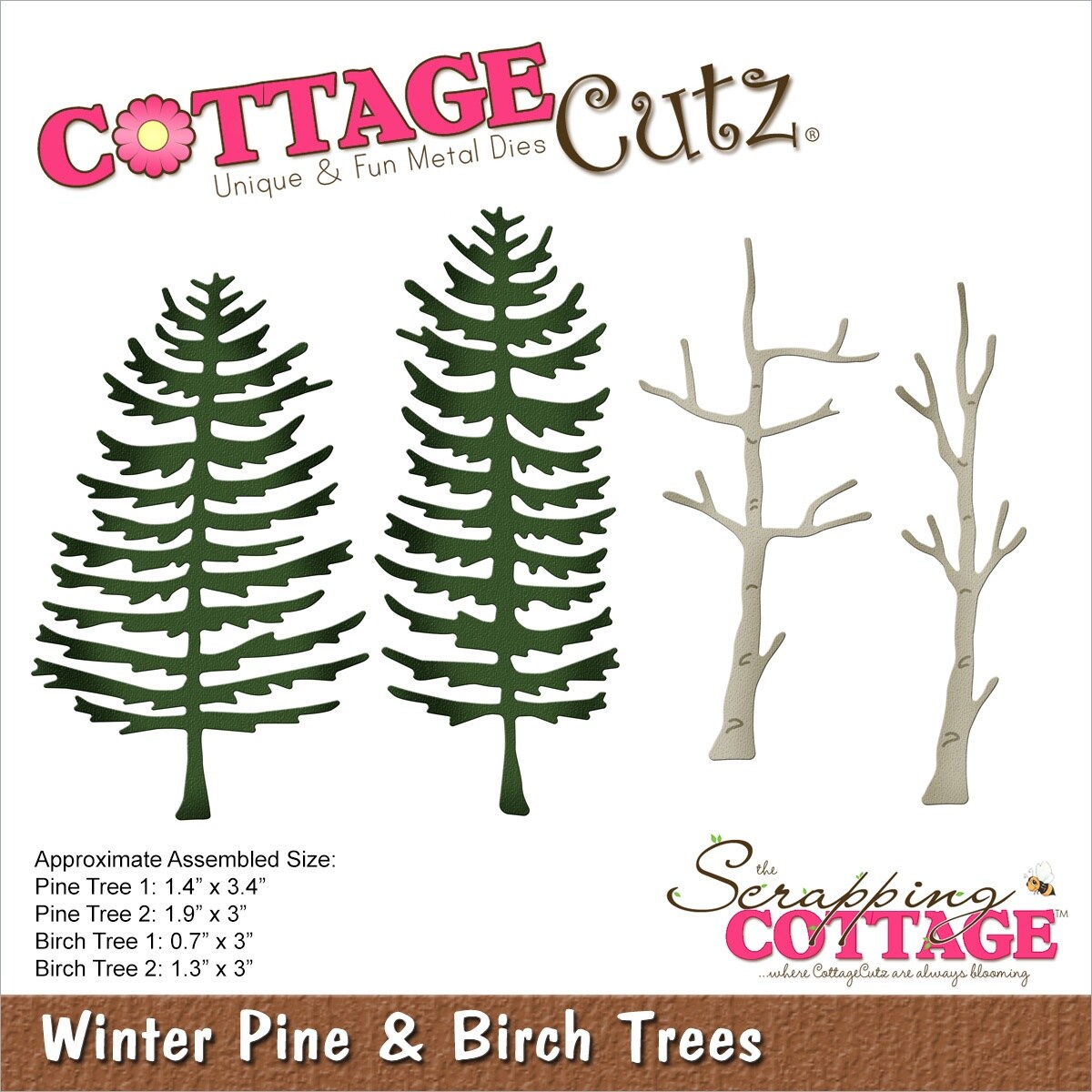 CottageCutz Dies-Winter Pine &#x26; Birch Trees 0.7&#x22; To 3.4&#x22;