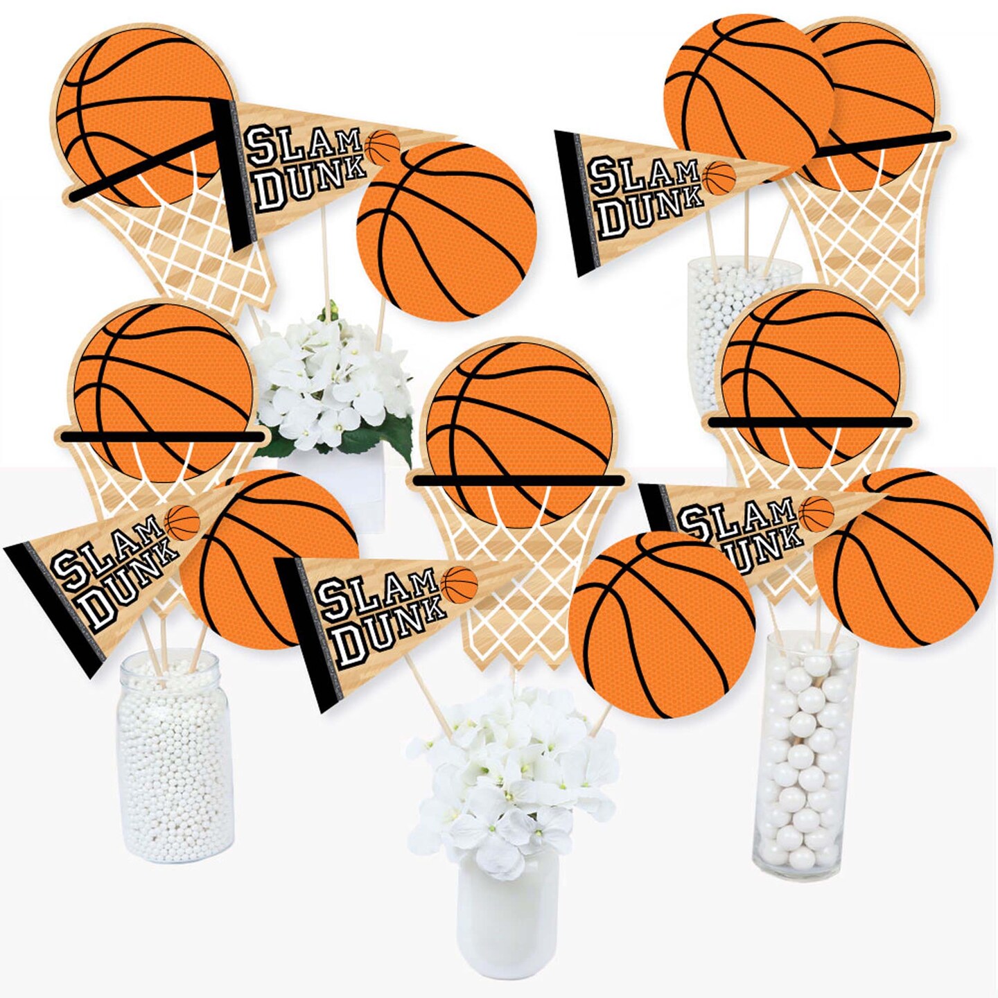 Big Dot of Happiness Nothin&#x27; but Net - Basketball - Baby Shower or Birthday Party Centerpiece Sticks - Table Toppers - Set of 15