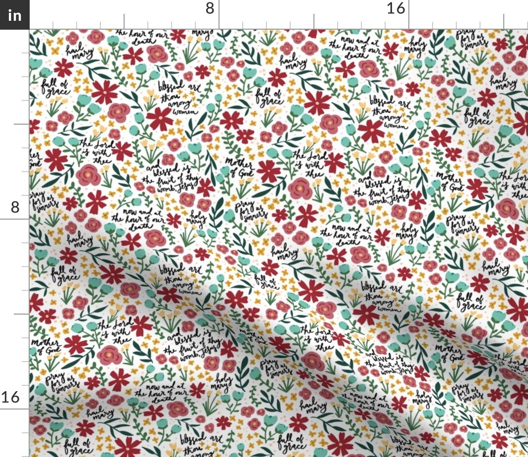 Hail Mary Prayer Floral Custom Printed Fabric by Spoonflower Various Fabrics by the Yard or Fat Quarter