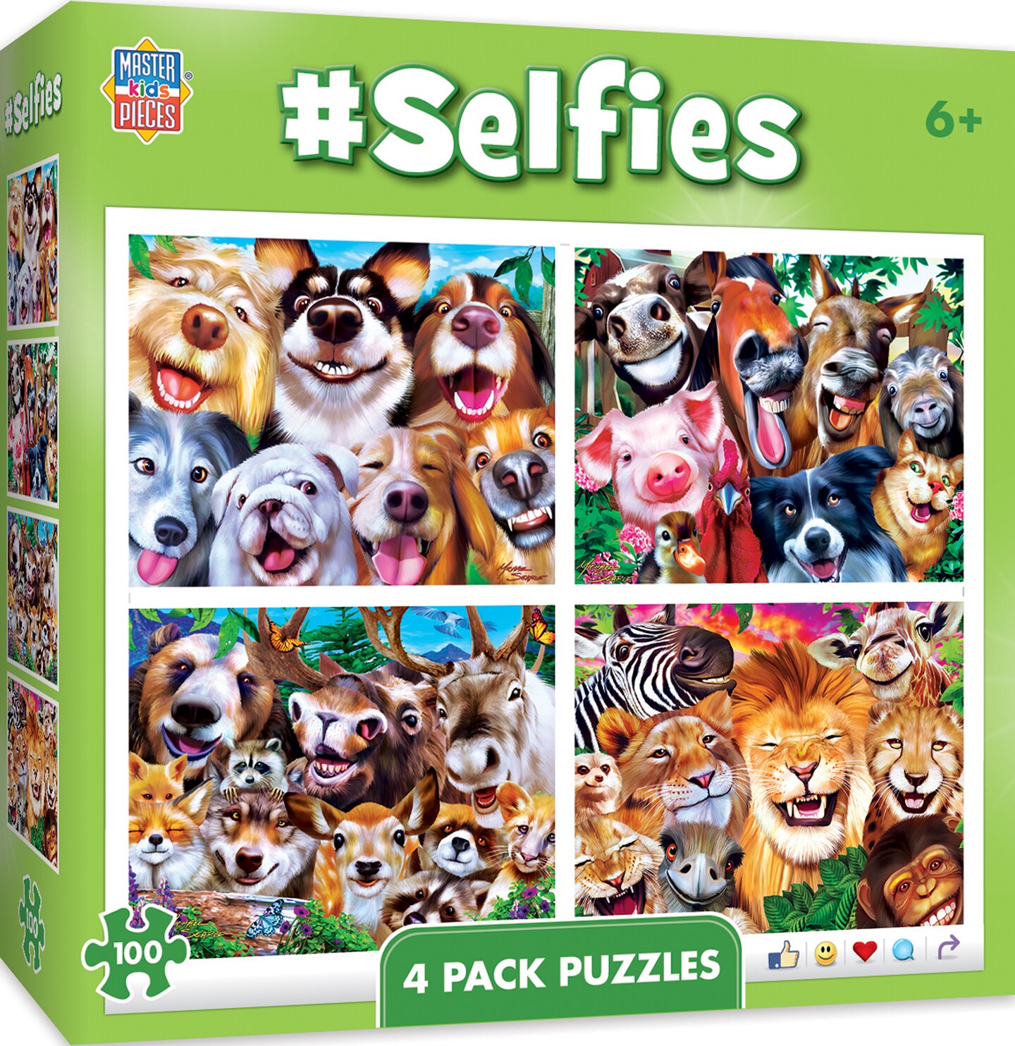 MasterPieces Puzzle Set - 4-Pack 100 Piece Jigsaw Puzzle for Kids - Selfies  4-Pack - 8x10