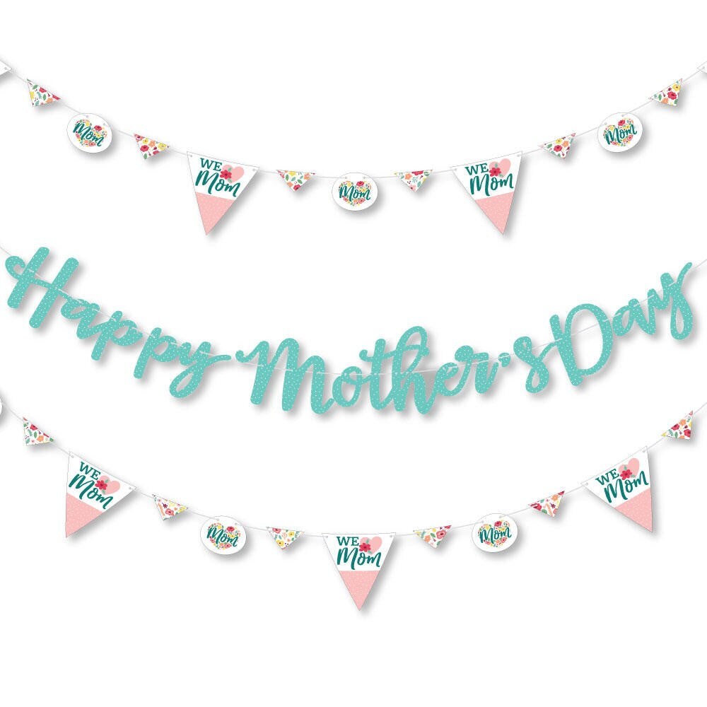 Big Dot of Happiness Colorful Floral Happy Mother&#x27;s Day - We Love Mom Party Letter Banner Decor - 36 Banner Cutouts &#x26; Happy Mothers Day Banner Letters