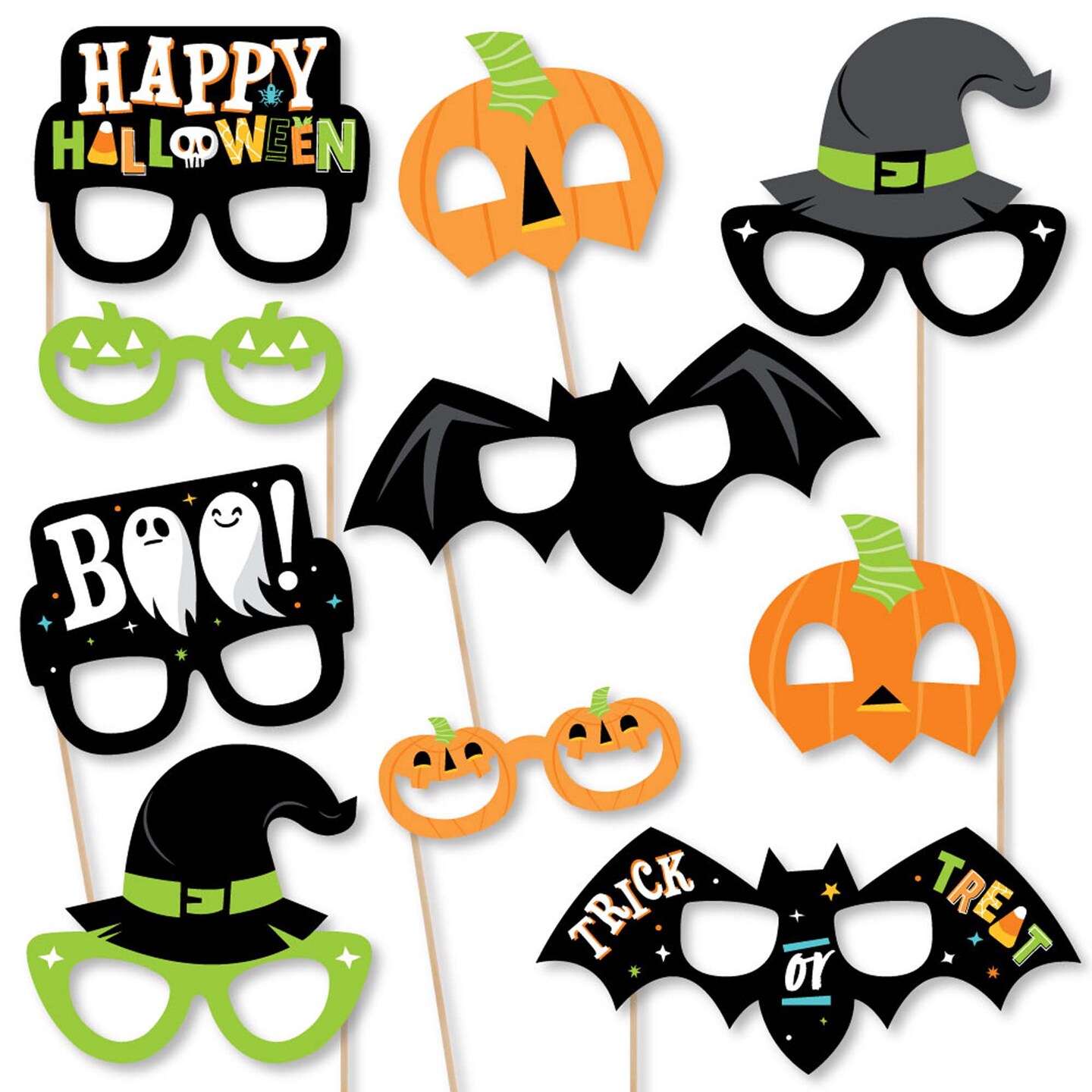 Big Dot of Happiness Jack-O&#x27;-Lantern Halloween Glasses and Masks - Paper Card Stock Kids Halloween Party Photo Booth Props Kit - 10 Count