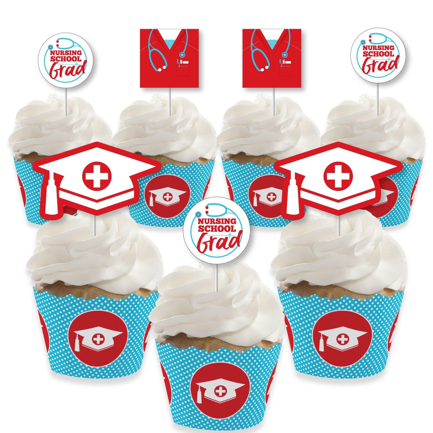 Big Dot of Happiness Nurse Graduation - Cupcake Decoration - Medical Nursing Graduation Party Cupcake Wrappers and Treat Picks Kit - Set of 24