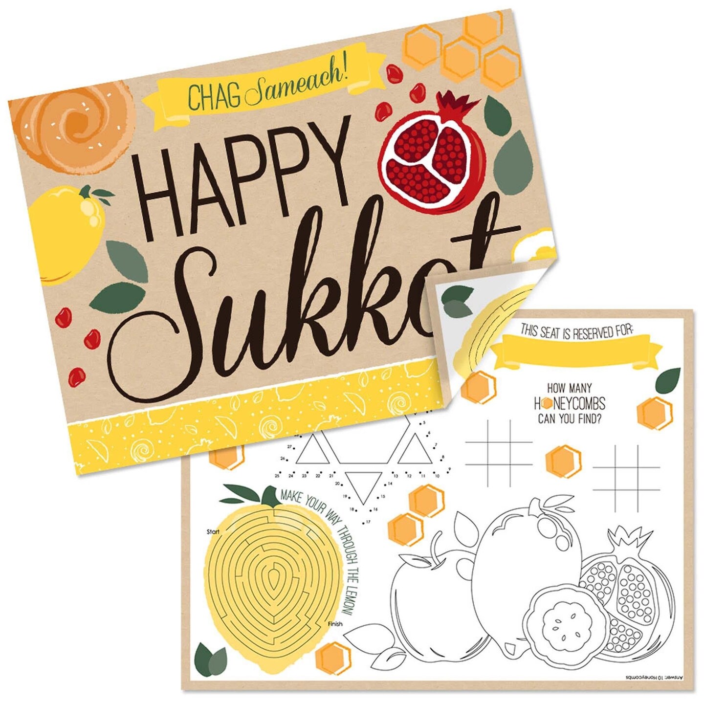 Big Dot of Happiness Sukkot - Paper Sukkah Coloring Sheets - Activity Placemats - Set of 16