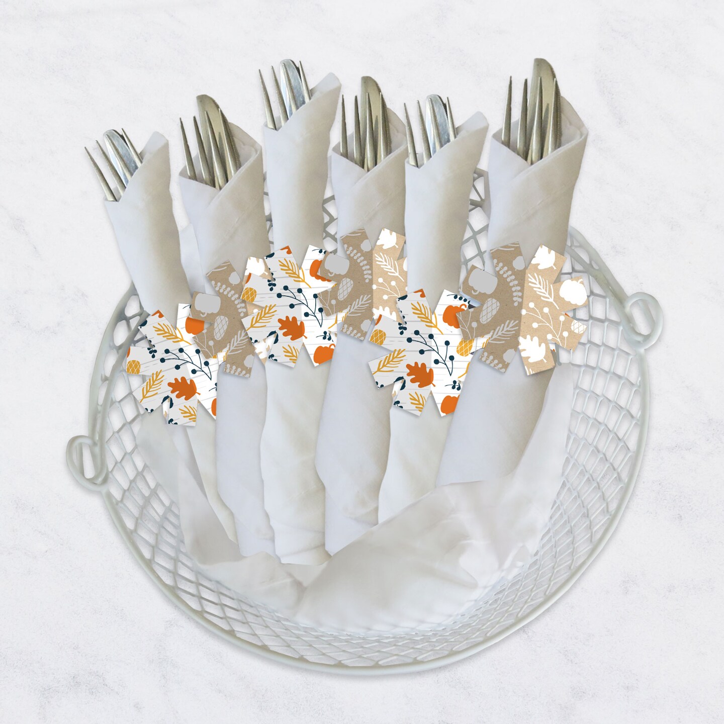 Big Dot of Happiness Happy Thanksgiving - Fall Harvest Party Paper Napkin Holder - Napkin Rings - Set of 24