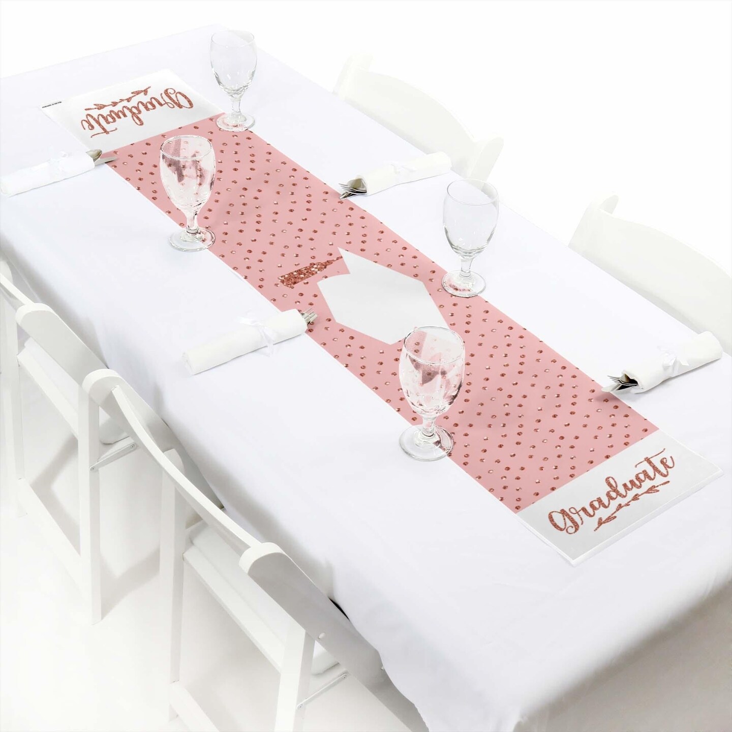 Big Dot of Happiness Rose Gold Grad - Petite Graduation Party Paper Table Runner - 12 x 60 inches