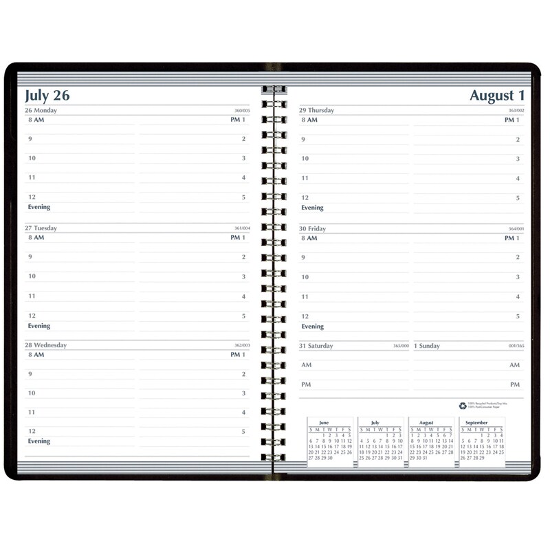 Weekly Calendar Academic Planner, Horizontal Format, Black, 5&#x22; X 8&#x22;, July-July