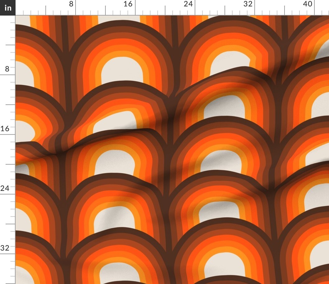 Retro 1960S 1970S Mcm Mid Century Arches Scallop Vintage Style Mid Century Modern Large Scale Orange Brown Custom Printed Fabric by Spoonflower Various Fabrics by the Yard or Fat Quarter