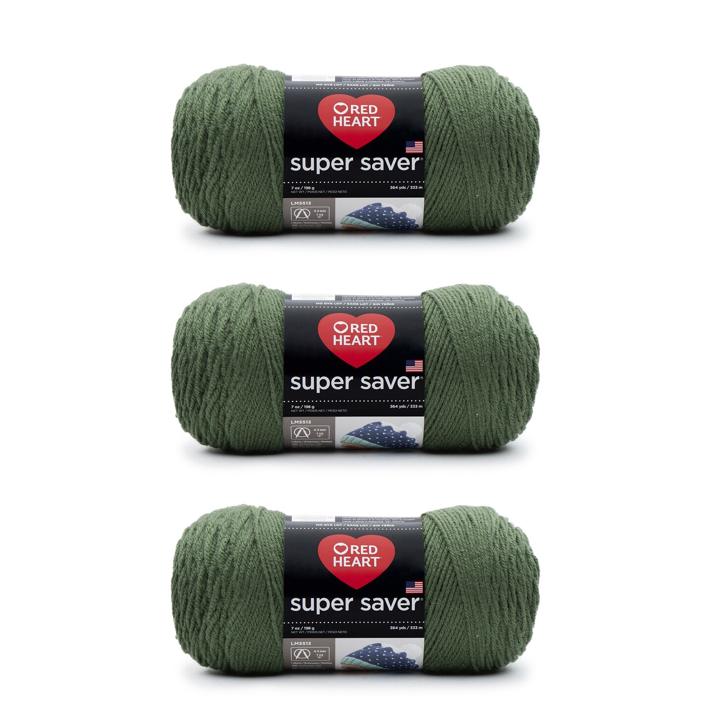 Red Heart Super Saver Medium Thyme Yarn - 3 Pack of 198g/7oz - Acrylic - 4 Medium (Worsted) - 364 Yards - Knitting/Crochet