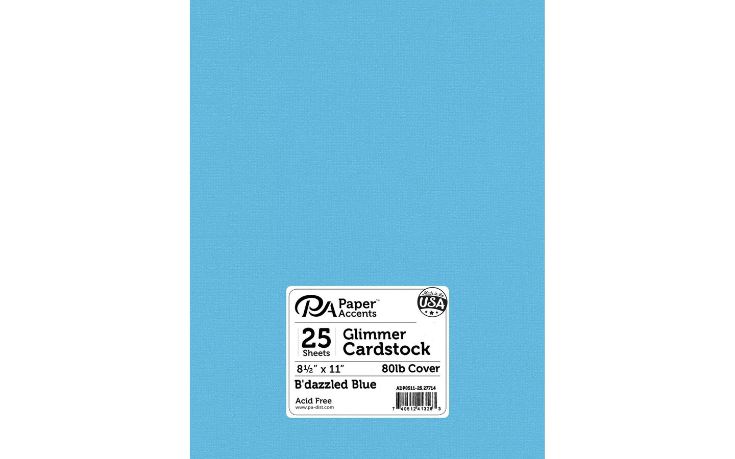 PA Paper Accents Glimmer Cardstock 8.5&#x22; x 11&#x22; B&#x27;dazzled Blue, 80lb colored cardstock paper for card making, scrapbooking, printing, quilling and crafts, 25 piece pack