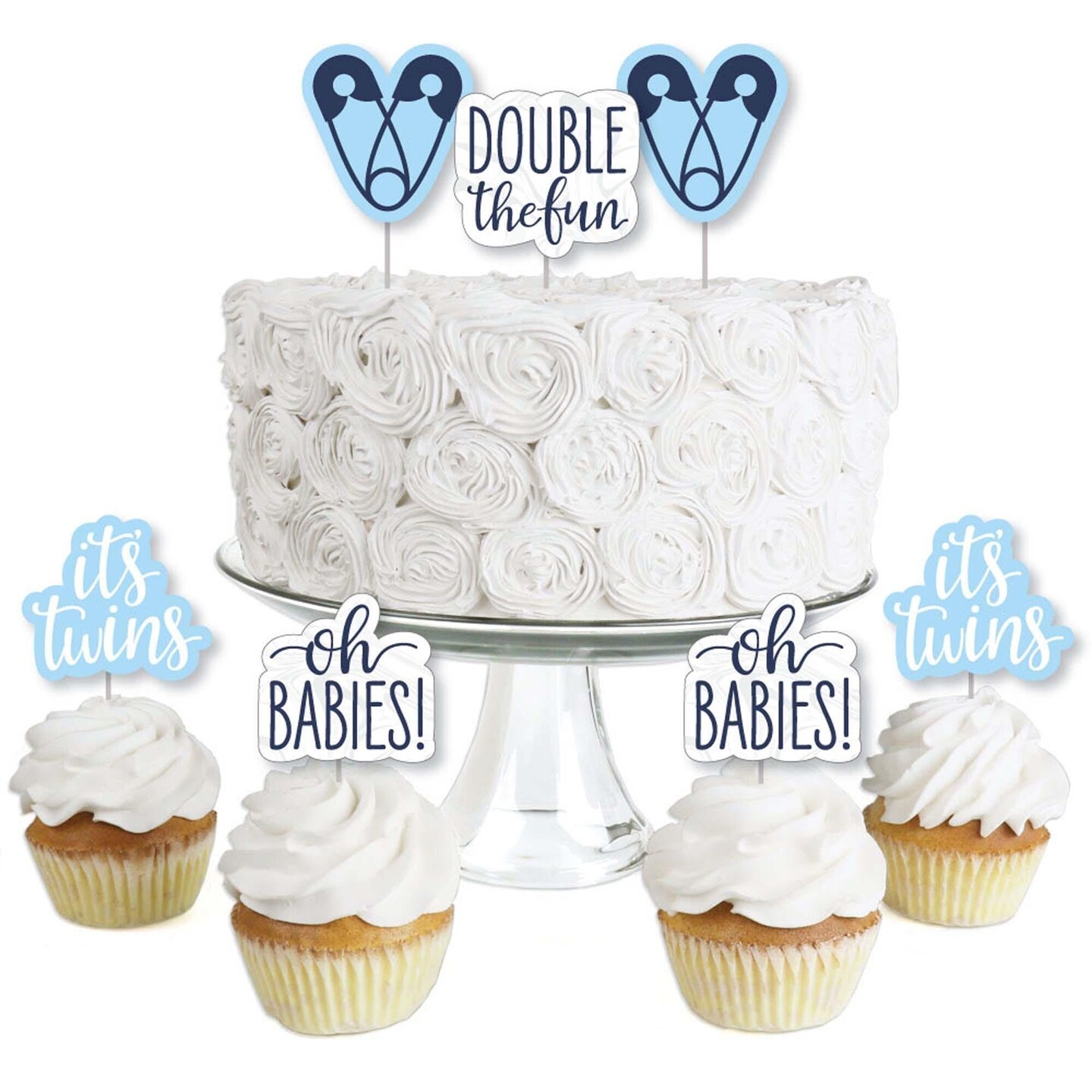 Big Dot of Happiness It&#x27;s Twin Boys - Dessert Cupcake Toppers - Blue Twins Baby Shower Clear Treat Picks - Set of 24