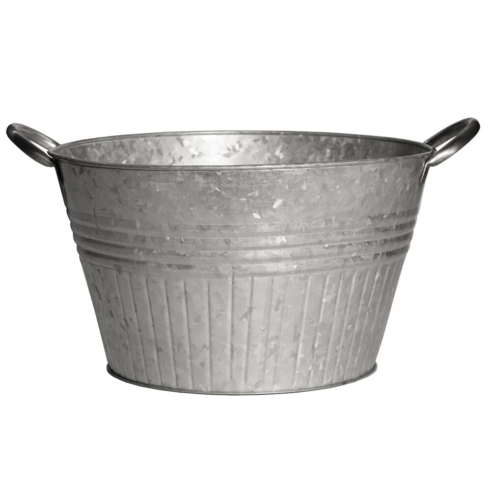Round Galvanized Metal Planter Tub with Metal Handles Container Gardening 10"