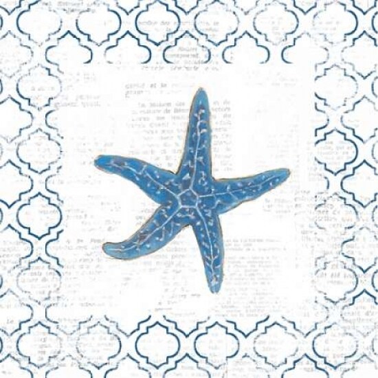 Navy Starfish on Newsprint Poster Print by Emily Adams - Item # VARPDX23473
