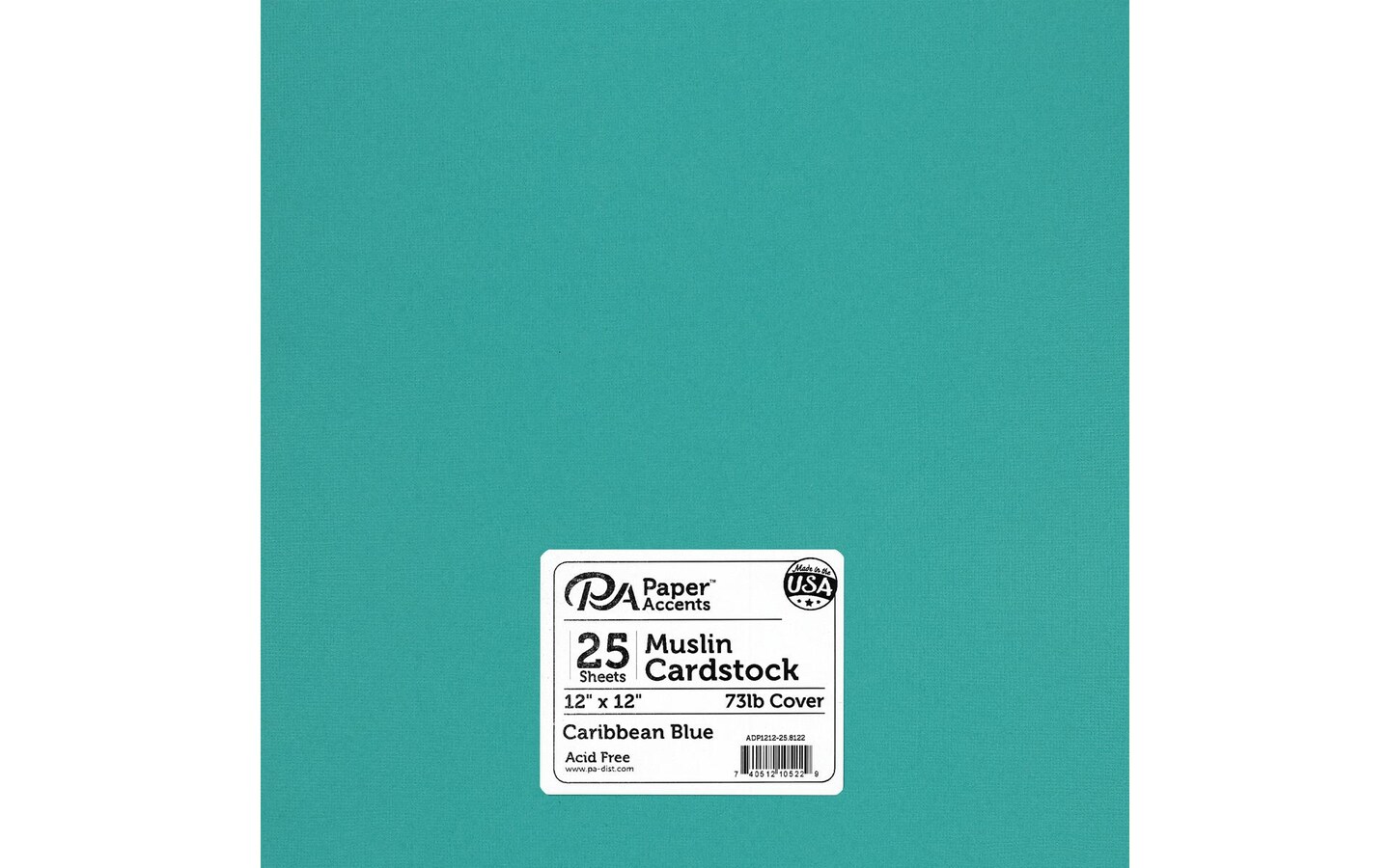 PA Paper Accents Muslin Cardstock 12" x 12" Caribbean Blue, 73lb colored cardstock paper for