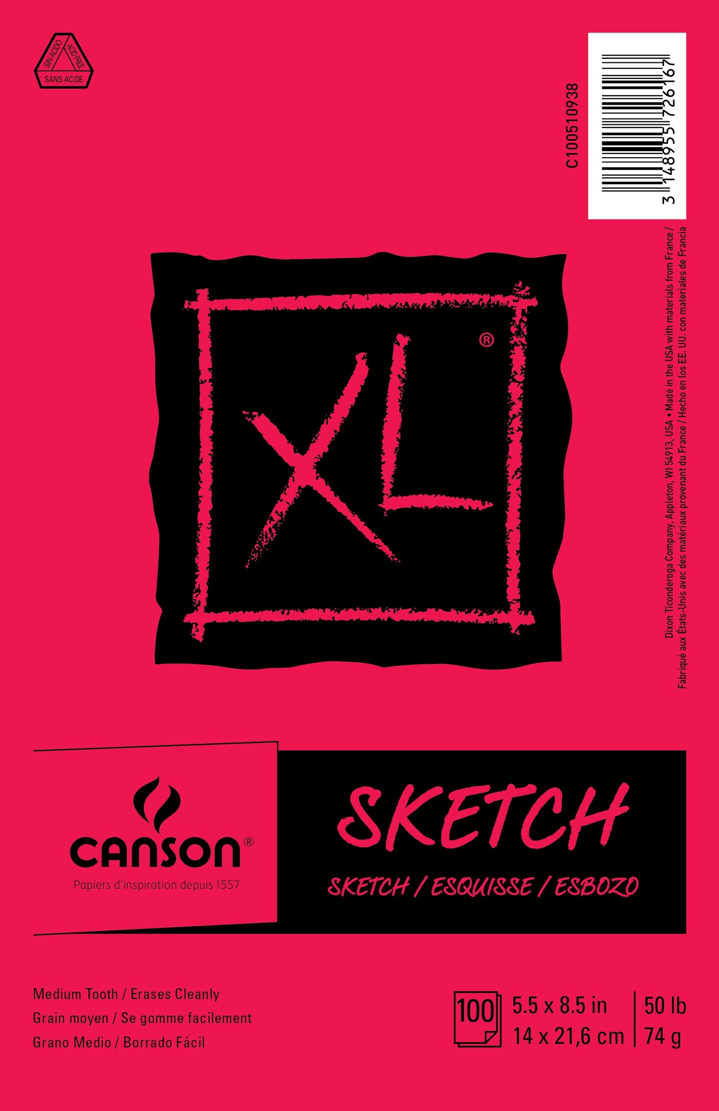 Canson XL Sketch Foldover Pad 5.5&#x22;X8.5&#x22;-100 Sheets