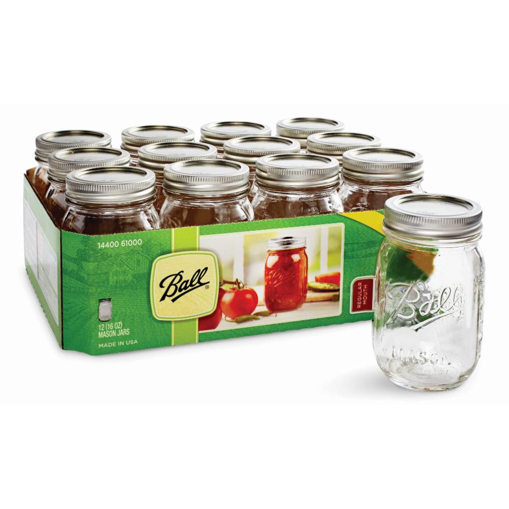 Wide-Mouth Mason Jars With Closures, Pint, 12-Pk