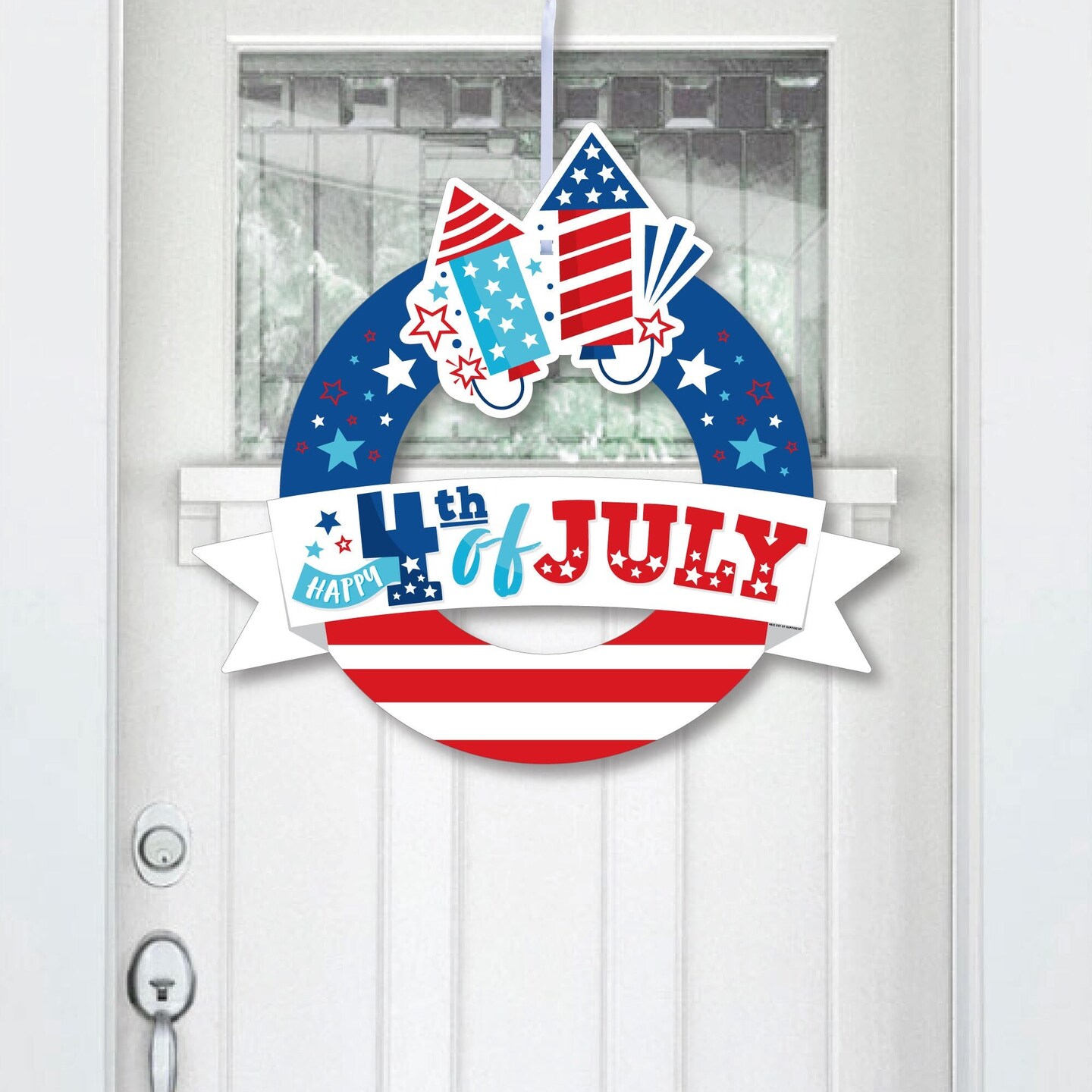 Big Dot of Happiness Firecracker 4th of July - Outdoor Red, White and Royal Blue Party Decor - Front Door Wreath