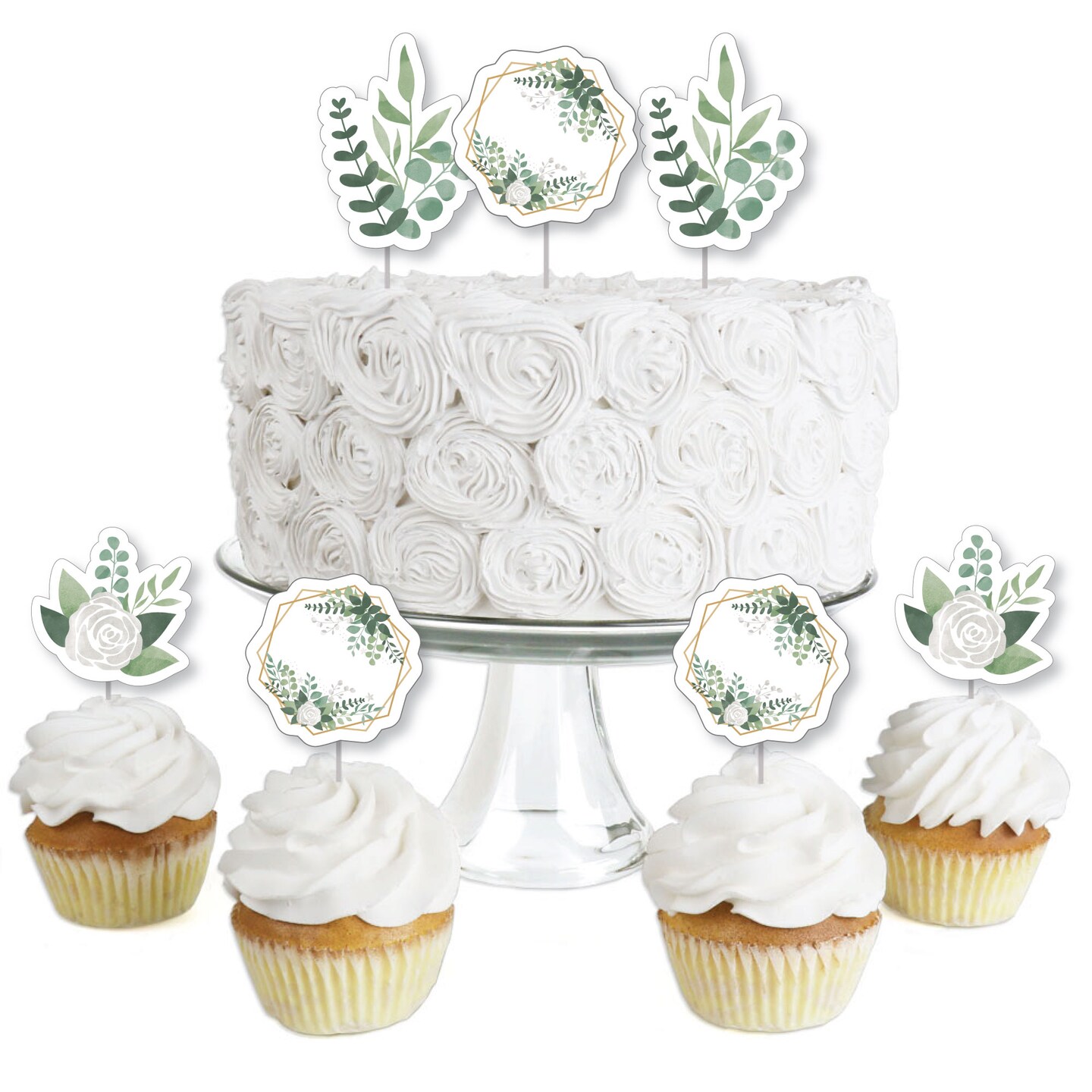 Big Dot of Happiness Boho Botanical - Dessert Cupcake Toppers - Greenery Party Clear Treat Picks - Set of 24