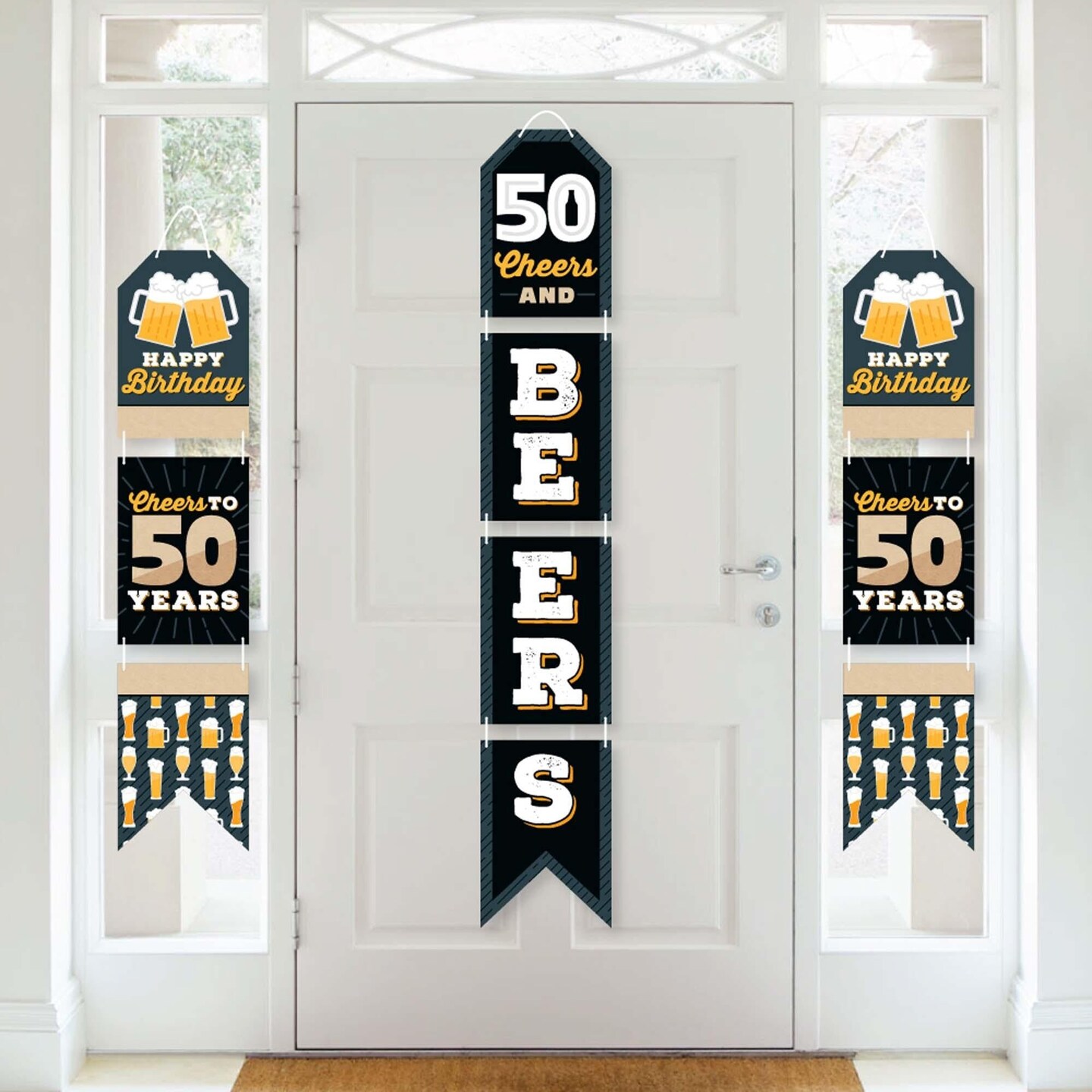 Big Dot of Happiness Cheers and Beers to 50 Years - Hanging Vertical Paper Door Banners - 50th Birthday Party Wall Decoration Kit - Indoor Door Decor