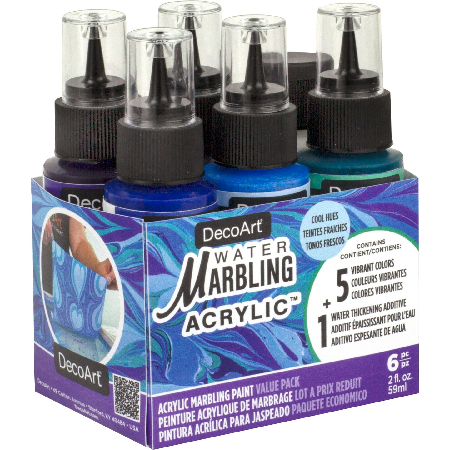 Decoart Water Marbling Acrylic Paint - Tropical, Set of 6, 2 oz