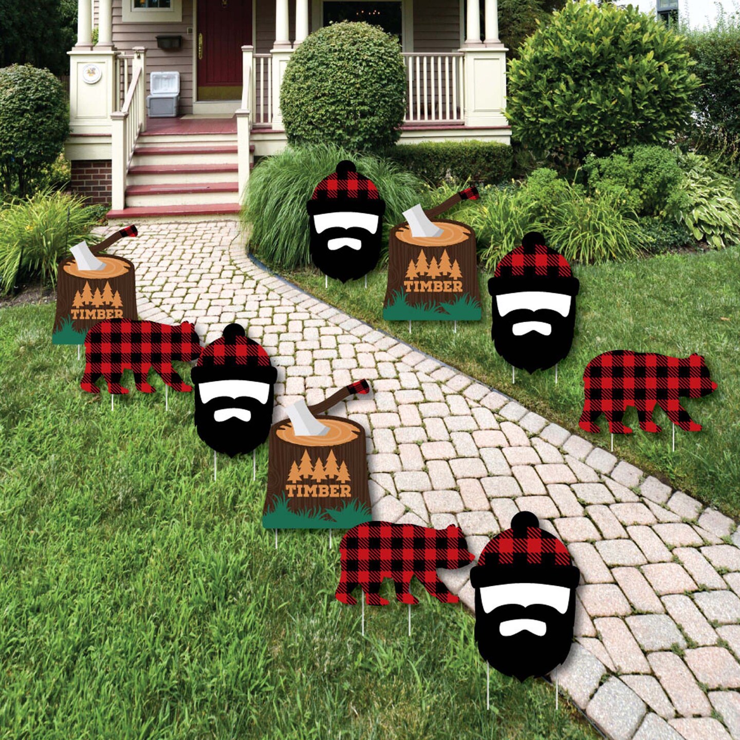Big Dot of Happiness Lumberjack Channel the Flannel Bear and Lumberjack Lawn Decorations