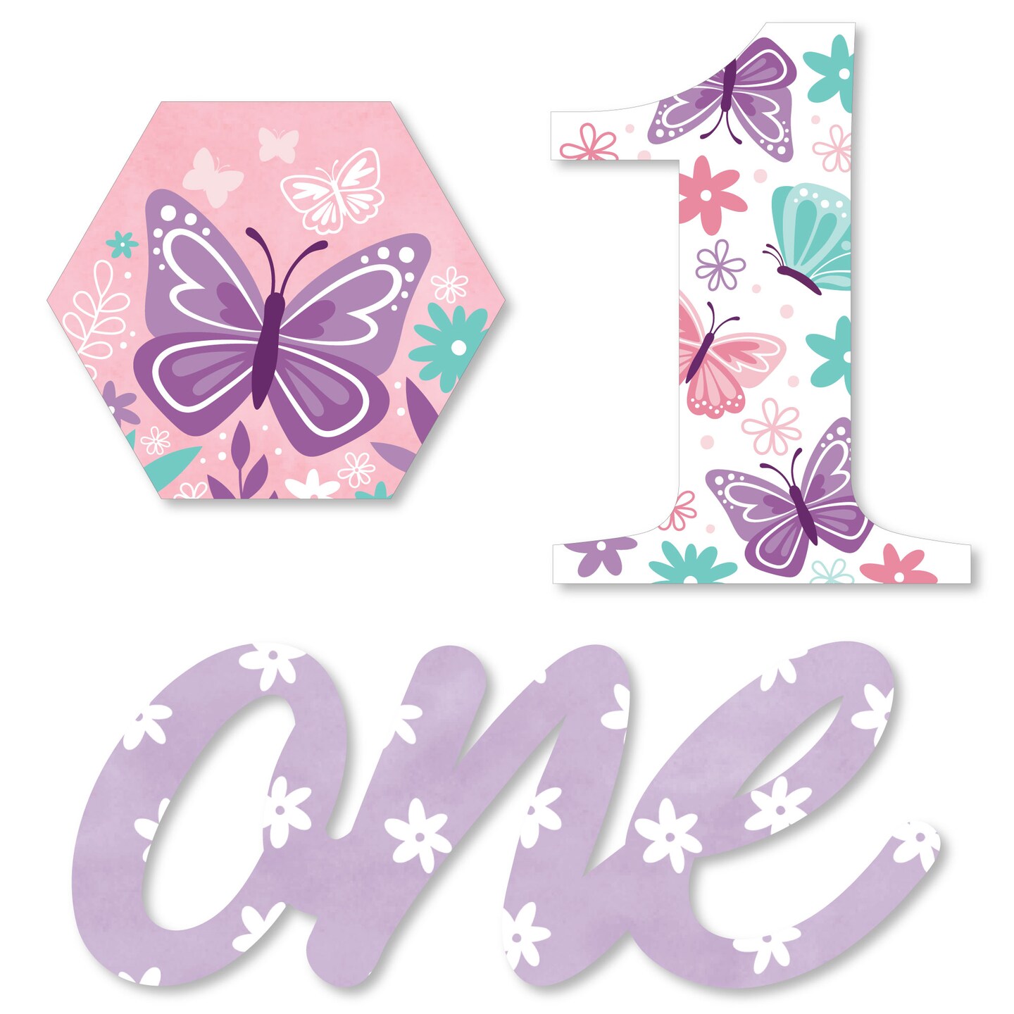 Big Dot of Happiness 1st Birthday Beautiful Butterfly - DIY Shaped Floral First Birthday Party Cut-Outs - 24 Count