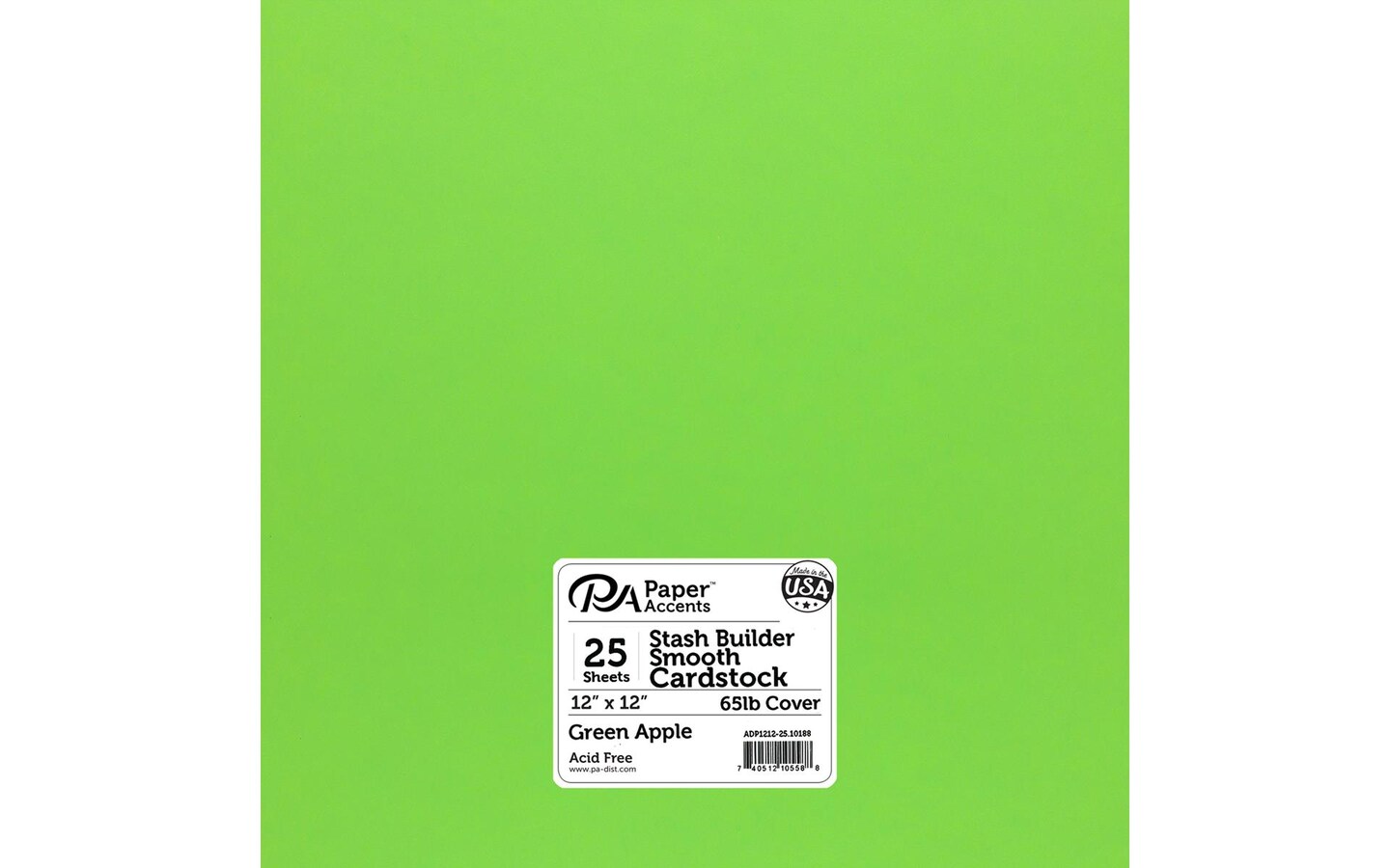 PA Paper Accents Stash Builder Cardstock 12&#x22; x 12&#x22; Green Apple, 65lb colored cardstock paper for card making, scrapbooking, printing, quilling and crafts, 25 piece pack