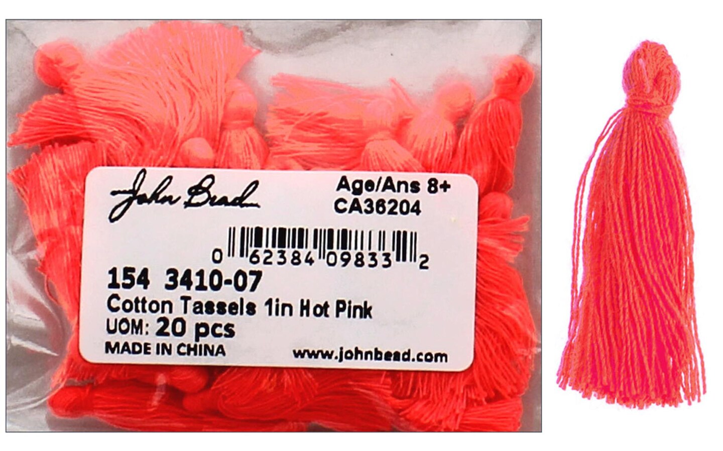 John Bead Tassel 1&#x22; Cotton 20pc Hot Pink