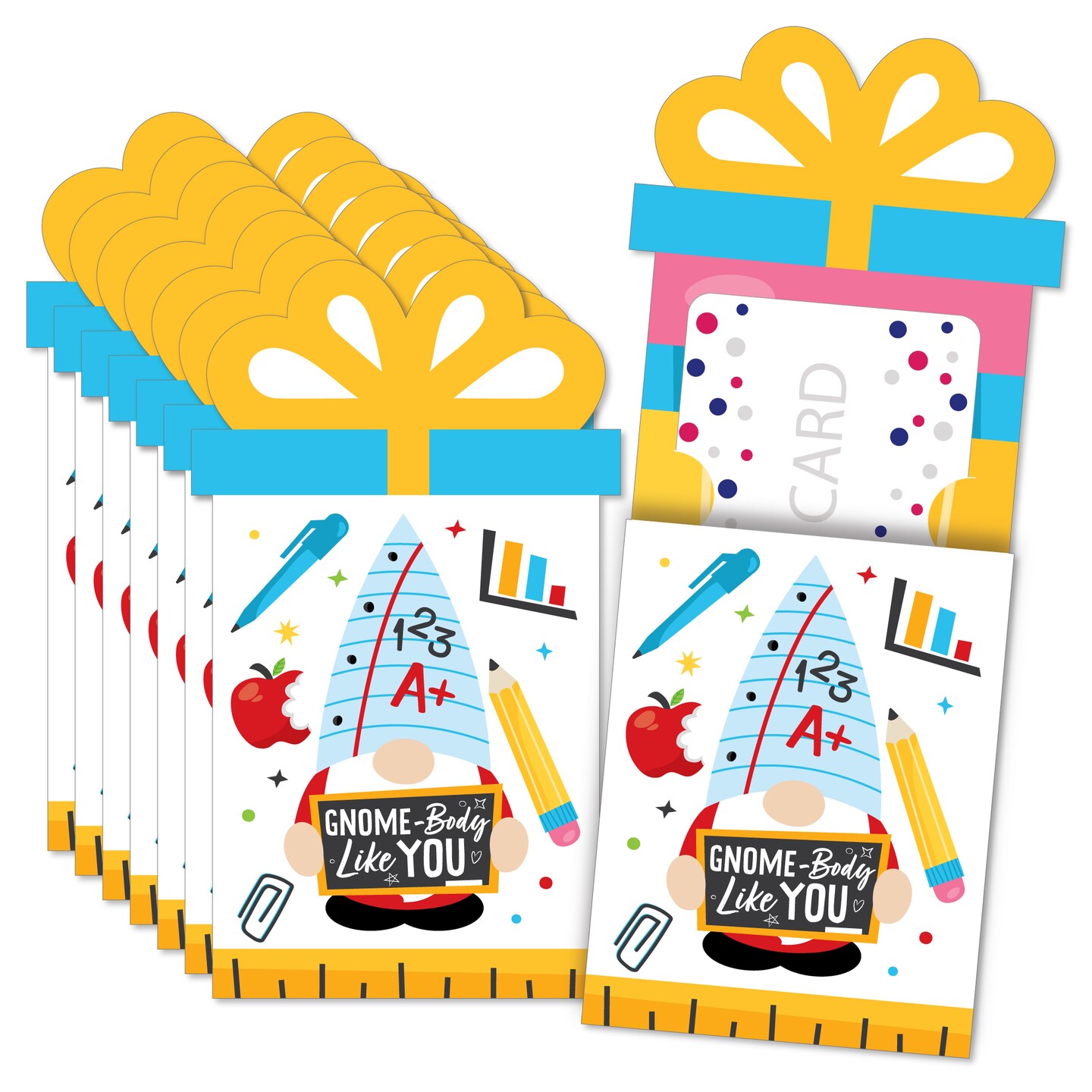 Big Dot of Happiness School Gnomes - Teacher and Classroom Decorations Money and Gift Card Sleeves - Nifty Gifty Card Holders - Set of 8