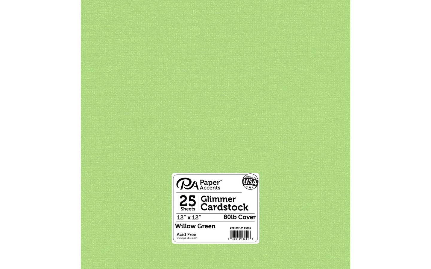 PA Paper Accents Glimmer Cardstock 12? x 12? Willow Green, 80lb colored
