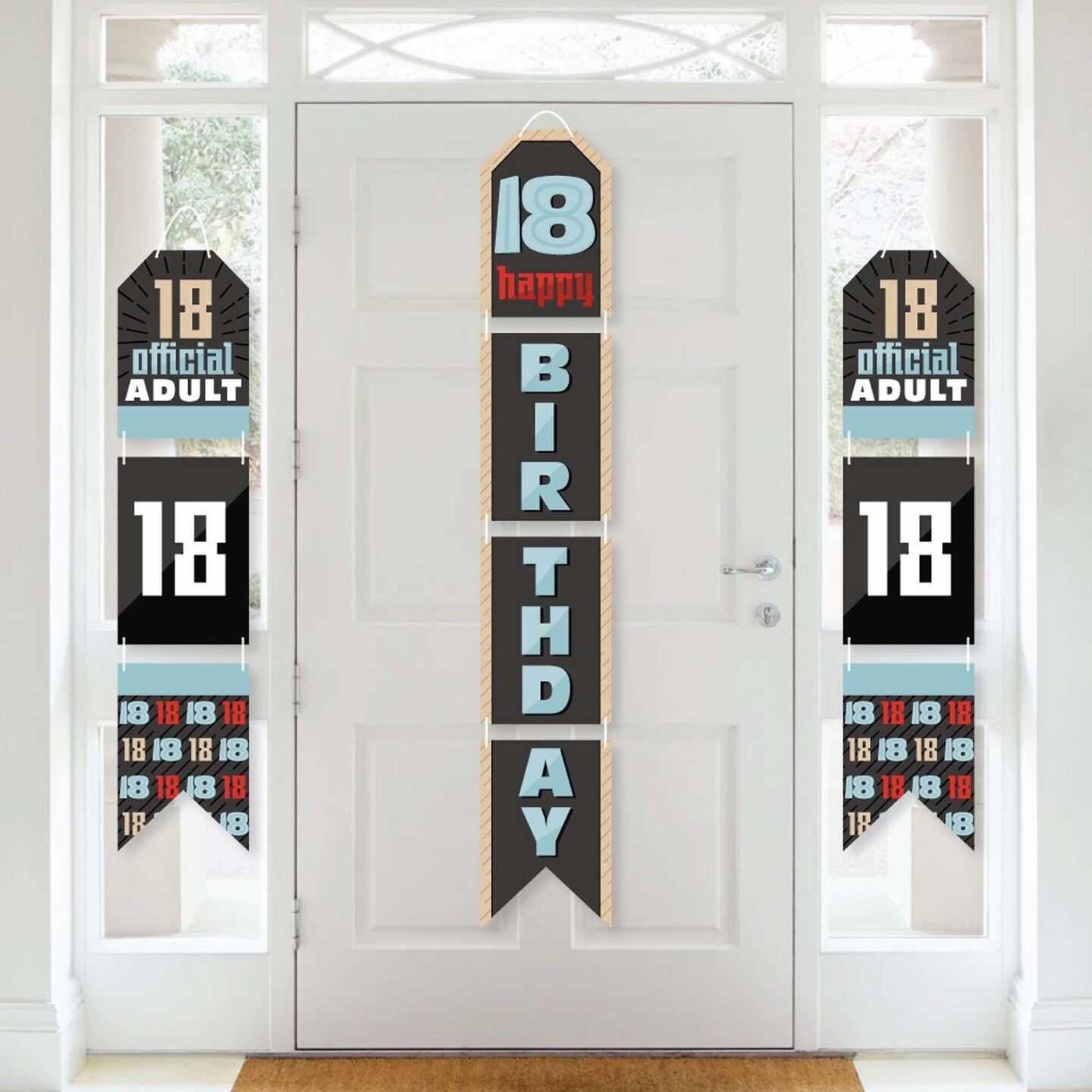 Big Dot of Happiness Boy 18th Birthday - Hanging Vertical Paper Door Banners - Eighteenth Birthday Party Wall Decoration Kit - Indoor Door Decor