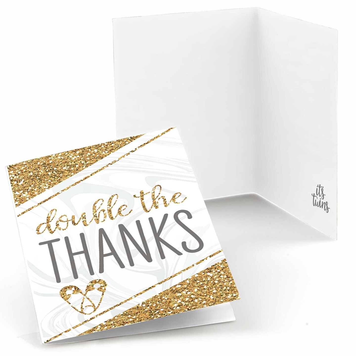 Big Dot of Happiness It&#x27;s Twins - Gold Twins Baby Shower Thank You Cards (8 count)