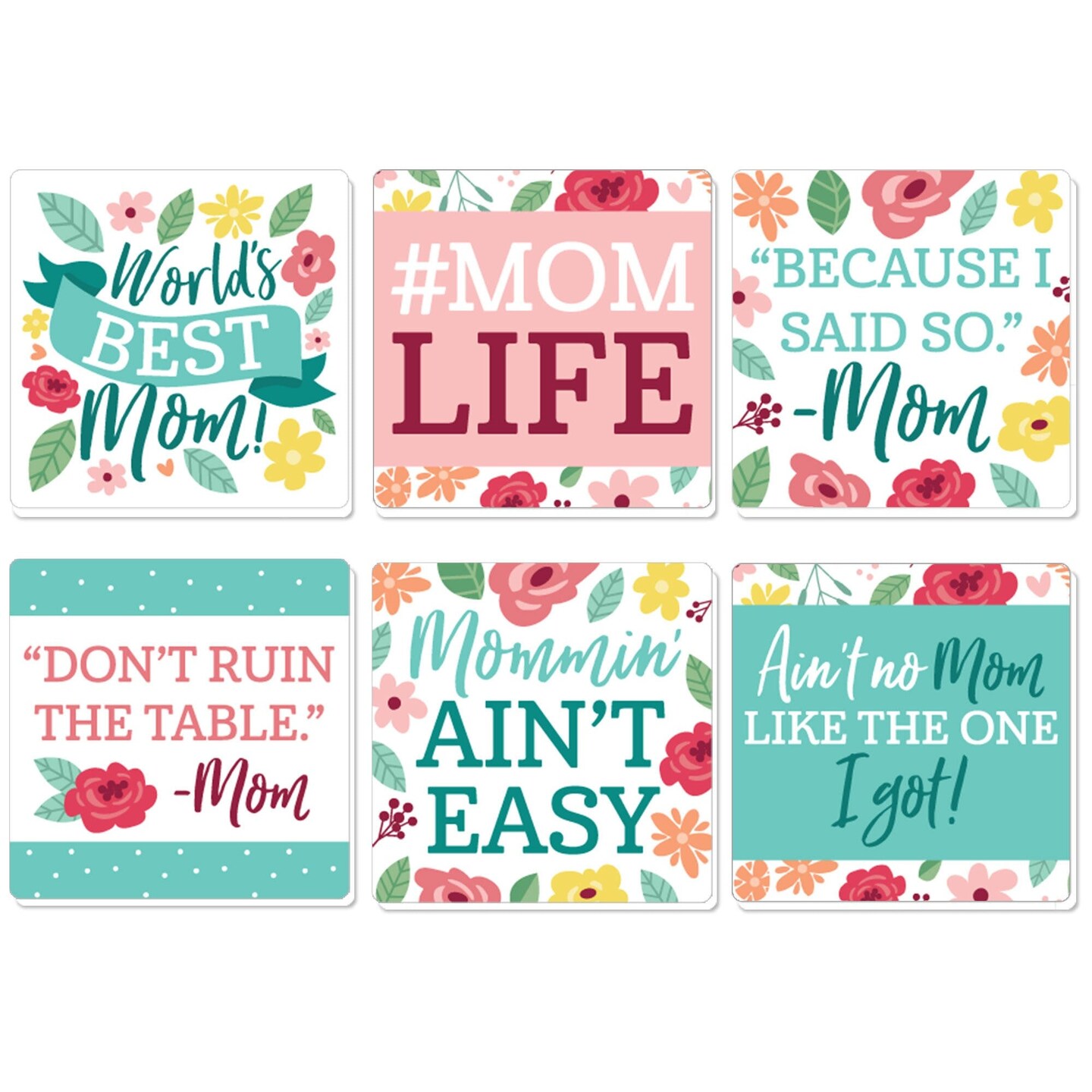 Big Dot of Happiness Colorful Floral Happy Mother&#x27;s Day - Funny We Love Mom Party Decorations - Drink Coasters - Set of 6