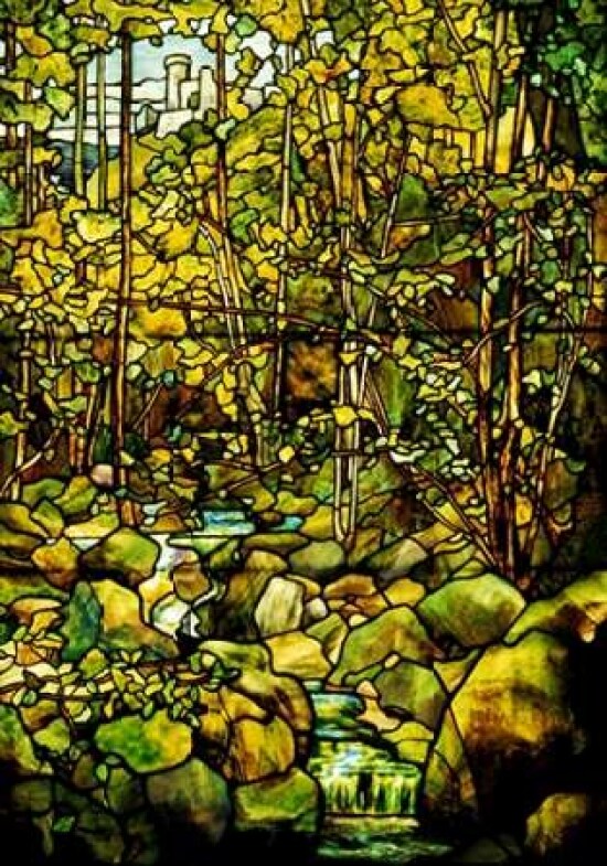 A Leaded Glass Window of a Woodland Scene Poster Print by Tiffany Studios - Item # VARPDX265613
