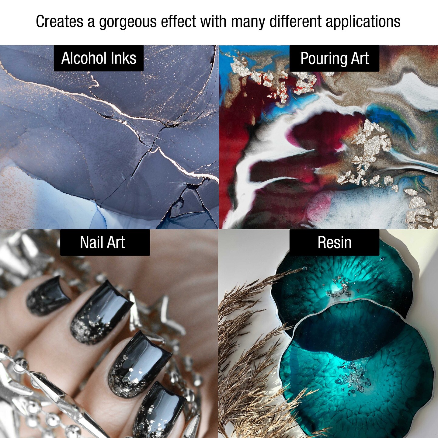 Metallic Foil Schabin Gilding Flakes (3 Pack), Imitation Silver 10 Gram Bottles - Metal Leaf Foil Flakes for Resin, Nails, Crafts, Painting, Jewelry, Slime